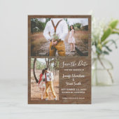 Rustisch land met houten foto's collage bruiloft kaart (Staand voorkant)