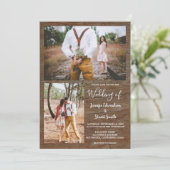 Rustisch land met houten foto's collage bruiloft kaart (Staand voorkant)