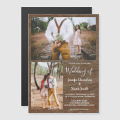 Rustisch land met houten foto's collage bruiloft magnetische uitnodiging (Voorkant / Achterkant)