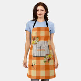 Rustisch land monogrammen oranje gingham schort