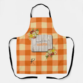 Rustisch land monogrammen oranje gingham schort