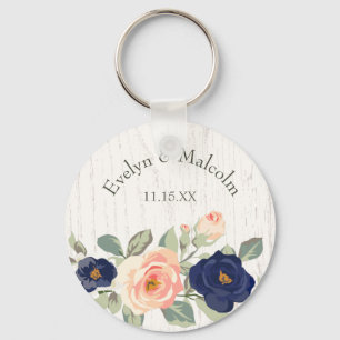 Rustisch land Navy Blue en Peach Floral Sleutelhanger