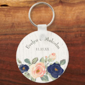Rustisch land Navy Blue en Peach Floral Sleutelhanger (Voorkant)