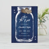 Rustisch land Navy Blue Wood Mason Jar Wedding Save The Date (Staand voorkant)