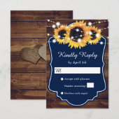 Rustisch land Navy Blue Wood Sunflower Wedding RSVP Kaartje (Voorkant / Achterkant)