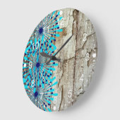 Rustisch land Old Barn Wood Blauwgroen Blue Flower Grote Klok (Hoek)