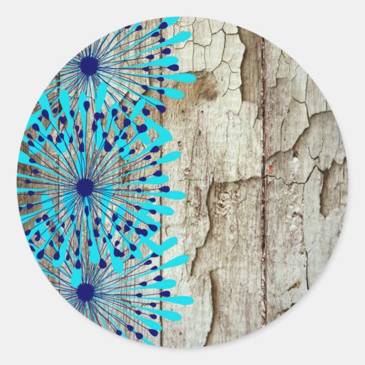 Rustisch land Old Barn Wood Blauwgroen Blue Flower Ronde Sticker (Voorkant)