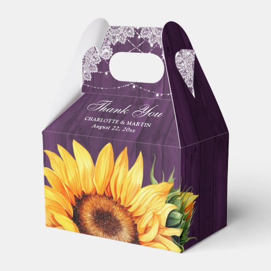 Rustisch land Paars Wood Sunflower Wedding Bedankdoosjes (Voorkant Zijde)