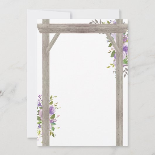 Rustisch land Paarse Floral Wedding Pergola Kaart (Achterkant)