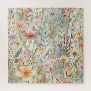 Rustisch land Pastel Wildflower Sage Green Legpuzzel