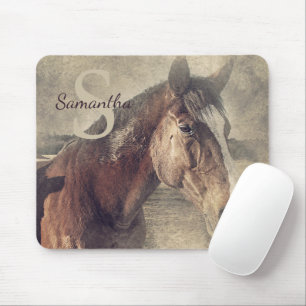 Rustisch Land Quarter Horse Monogram Name Initiaal Muismat