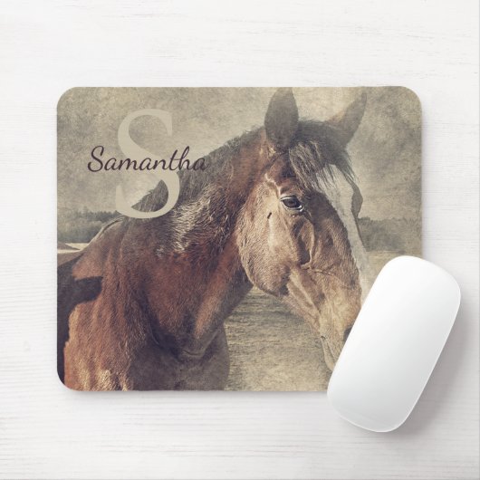 Rustisch Land Quarter Horse Monogram Name Initiaal Muismat (Met muis)