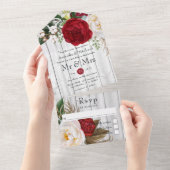 Rustisch Land Red en White Boho Floral Wedding All In One Uitnodiging (Afscheurbaar)
