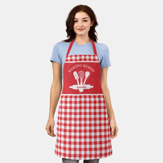 Rustisch Land Red Gingham Custom Baking Queen Schort (Gedragen)
