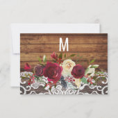 Rustisch land Red Ivory Floral Lace Wood Save The Date (Achterkant)