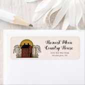 Rustisch Land Red Saltbox House & Moon Return Etiket (Insitu)