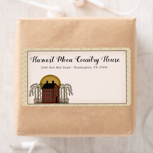 Rustisch Land Red Saltbox House & Moon Shipping Etiket (Insitu)