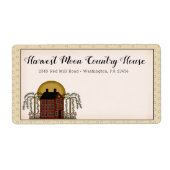 Rustisch Land Red Saltbox House & Moon Shipping Etiket (Voorkant)