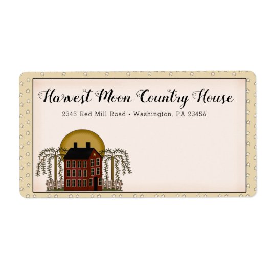 Rustisch Land Red Saltbox House & Moon Shipping Etiket (Voorkant)