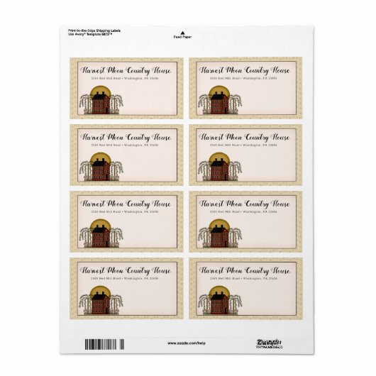 Rustisch Land Red Saltbox House & Moon Shipping Etiket (Full Sheet)