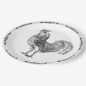 Rustisch land Rooster Black en White Papieren Bordje (Gekanteld)