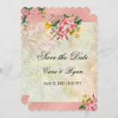 Rustisch  land Roze Floral Elegant Save The Date (Voorkant / Achterkant)