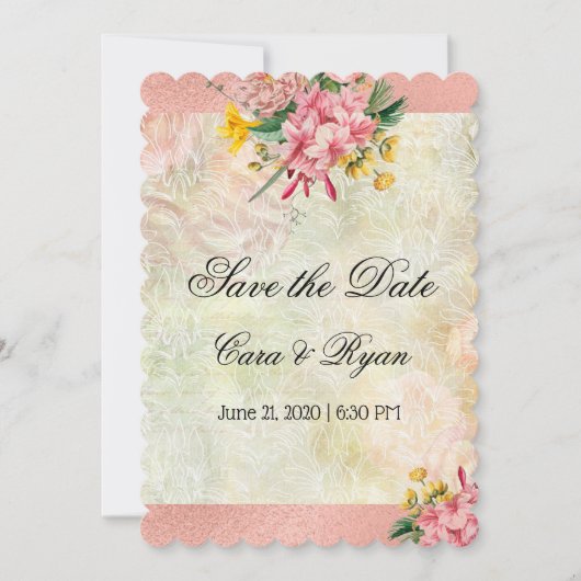 Rustisch  land Roze Floral Elegant Save The Date (Voorkant)