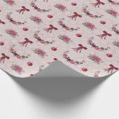 Rustisch land Roze Floral Kerstmis Cadeaupapier (Hoek)