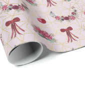 Rustisch land Roze Floral Kerstmis Cadeaupapier (Rol Hoek)