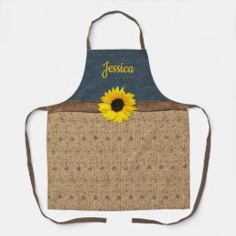 Rustisch land Simulated Burlap Denim Sunflower Schort