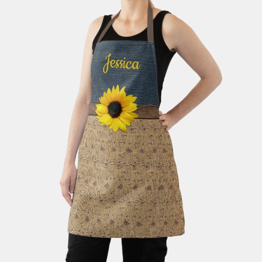 Rustisch land Simulated Burlap Denim Sunflower Schort (Insitu)