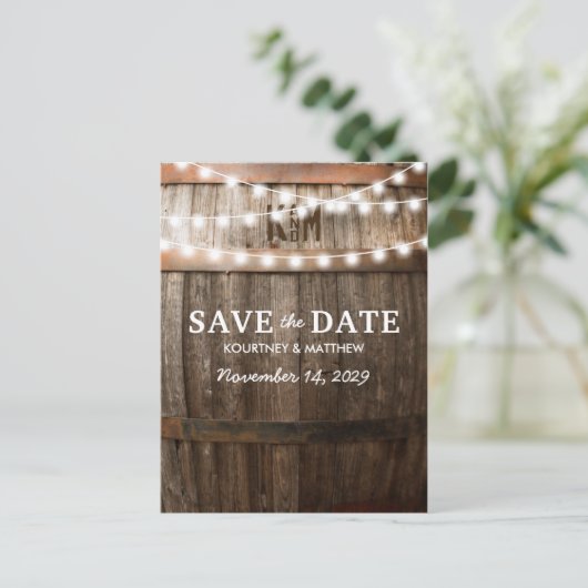 Rustisch land sparen de datum | Koord van lichten Aankondigingskaart (Staand voorkant)
