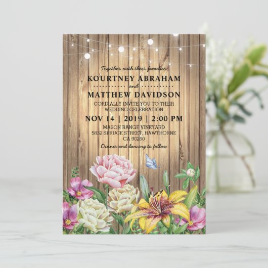 Rustisch land Spring Garden Floral Wedding Kaart (Staand voorkant)