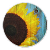 Rustisch Land Sunflower Blauwgroen Wood Keramische Knop (Voorkant)