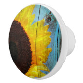 Rustisch Land Sunflower Blauwgroen Wood Keramische Knop (Rechts)