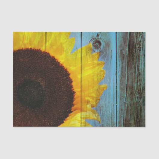 Rustisch Land Sunflower Blauwgroen Wood Tissuepapier (Voorkant)