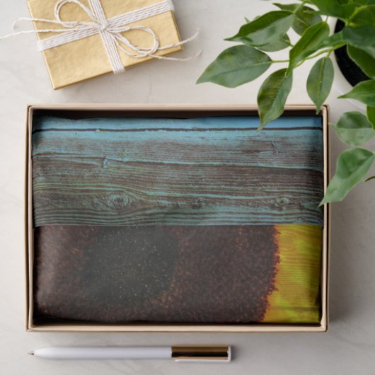 Rustisch Land Sunflower Blauwgroen Wood Tissuepapier (Geschenk)