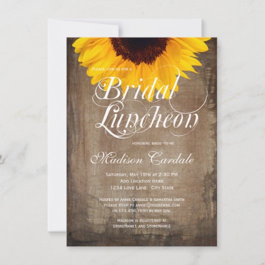 Rustisch Land Sunflower Bridal Luncheon Invite 2 Kaart (Voorkant)