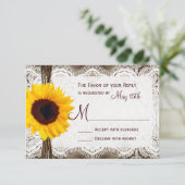 Rustisch land Sunflower Lace Twine Wedding RSVP (Staand voorkant)