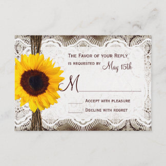 Rustisch land Sunflower Lace Twine Wedding RSVP Kaartje