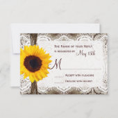 Rustisch land Sunflower Lace Twine Wedding RSVP Kaartje (Voorkant)