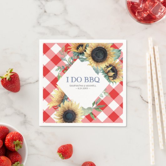 Rustisch Land Sunflower Red Gingham Barn Wedding Servet (Insitu)