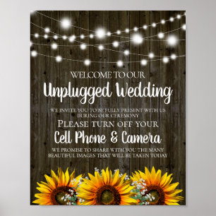 Rustisch Land Sunflower Unplugged Wedding Sign Poster