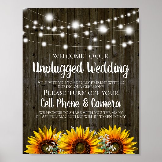 Rustisch Land Sunflower Unplugged Wedding Sign Poster (Voorkant)