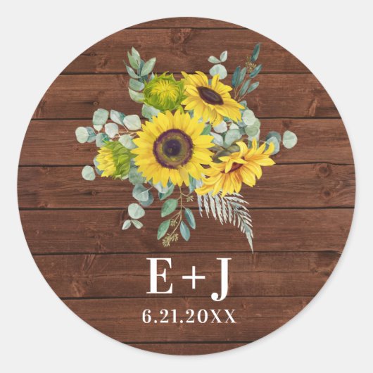 Rustisch land Sunflower Wedding Favor Ronde Sticker (Voorkant)