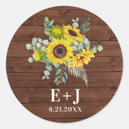 Rustisch land Sunflower Wedding Favor Ronde Sticker