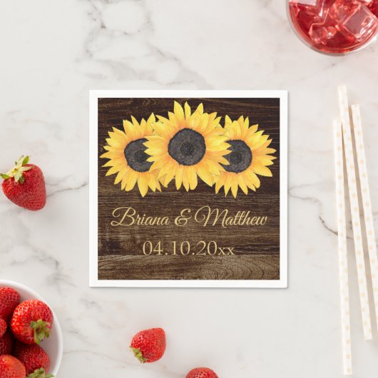 Rustisch Land Sunflower Wood Cocktail Napkin Servet (Insitu)