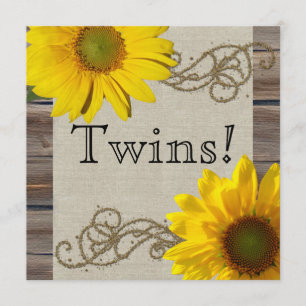 Rustisch Land Sunflower Wood Twin Baby shower Kaart