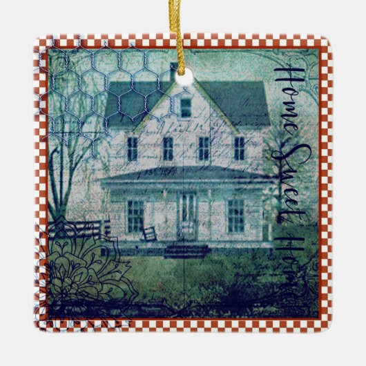 Rustisch  Land Thuis Ephemera Keramisch Ornament (Voorkant)