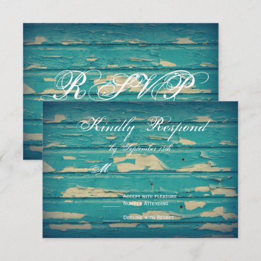 Rustisch land Turquoise Wood Wedding RSVP-kaarten RSVP Kaartje (Voorkant / Achterkant)